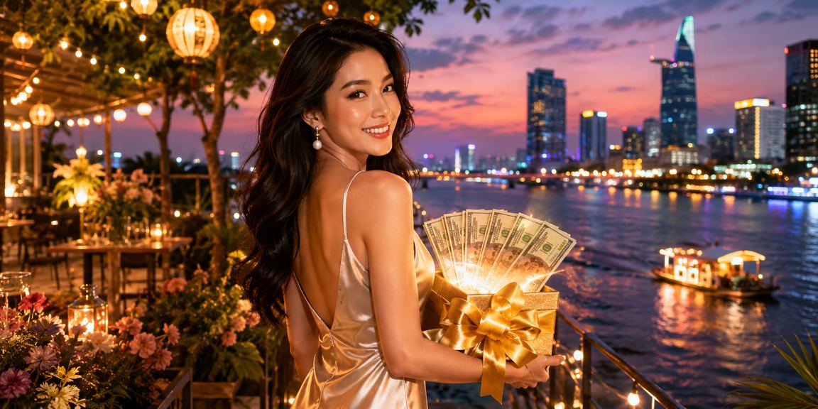 Không gian casino sôi động tại Sài Gòn với bàn cược và ánh đèn neon